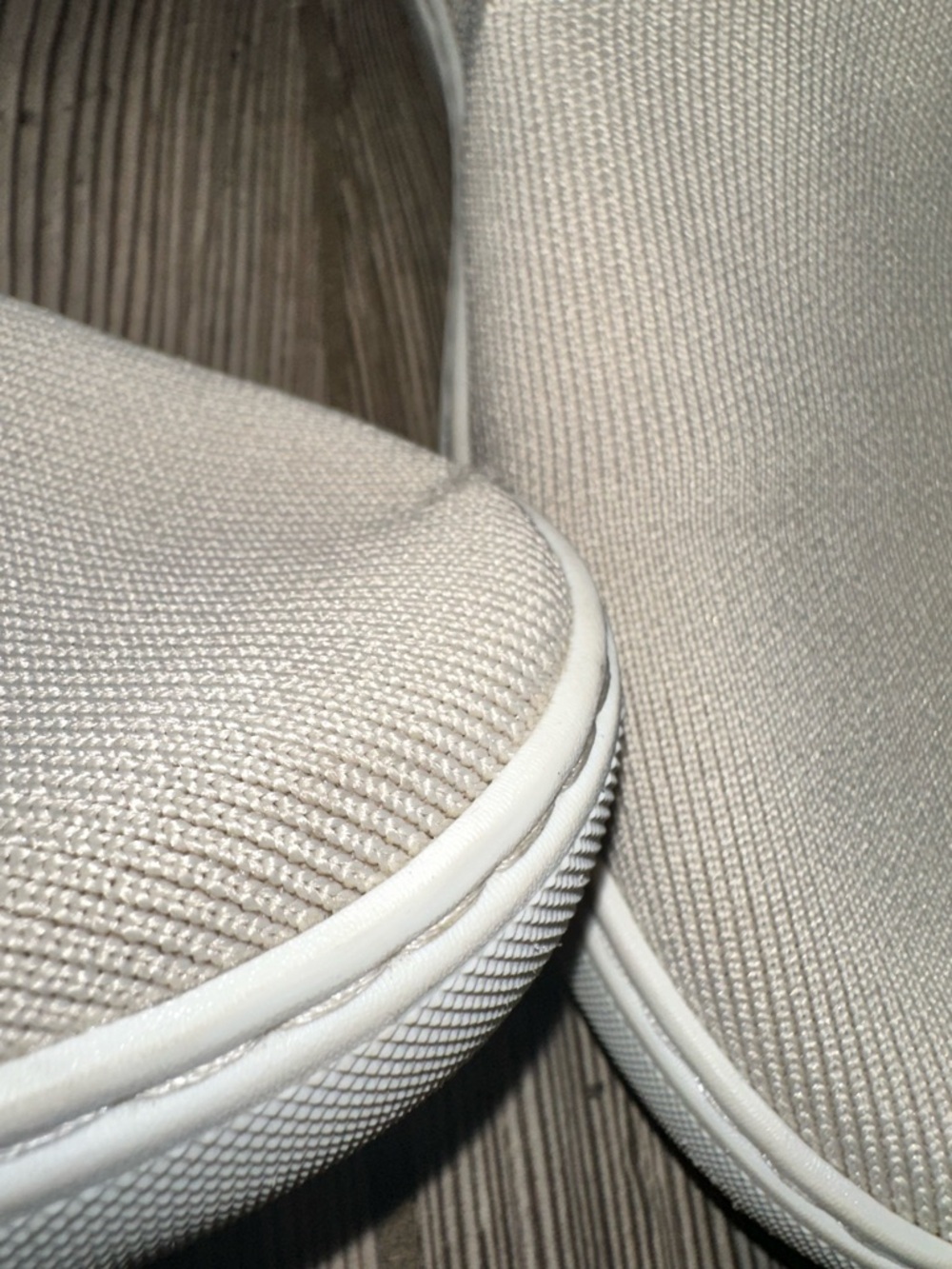 Rothy’s The Original Slip-On Sneakers in Sand Cream Tan with Blue Accent Women 9 - Picture 11 of 14